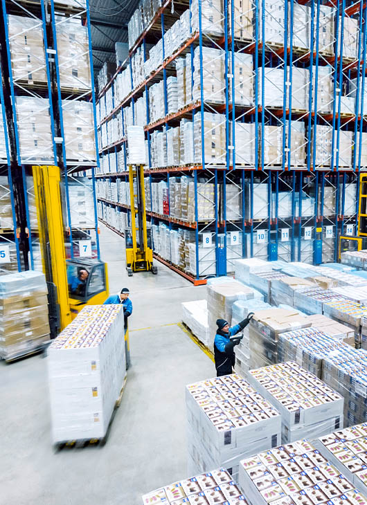 Drei Kollegen arbeiten im Nordfrost-Lager.